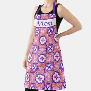 Delantal Colorido mosaico de estilo rosa y morado español
