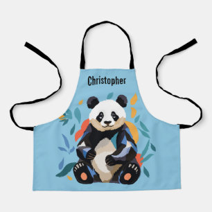 Delantal Colorido Sitting Panda Bear Nombre Personalizado A