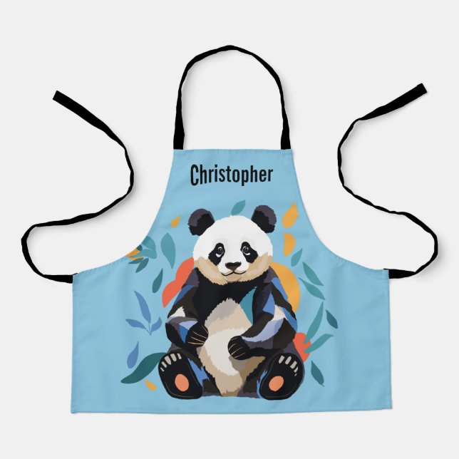 Delantal Colorido Sitting Panda Bear Nombre Personalizado A (Anverso)