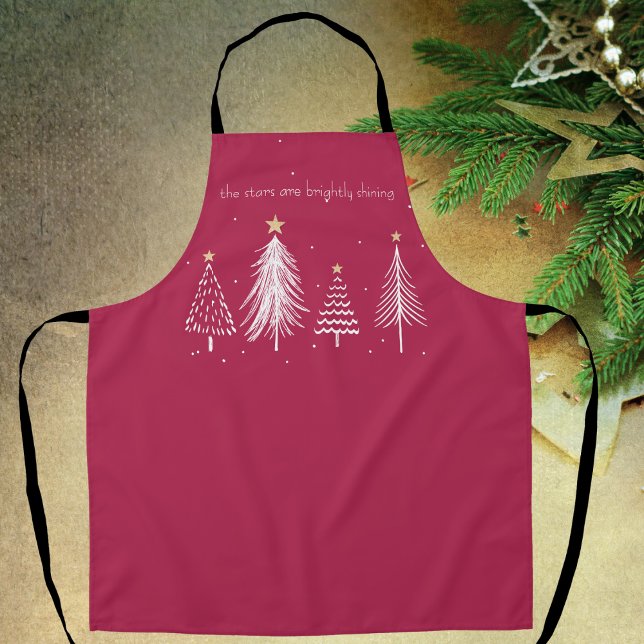 Delantal Comedor elegante, rojo y blanco, Fiesta de estrell (Fun Christmas Tree Stars - Red, White, Gold, Apron)