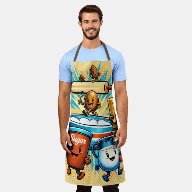 Delantal Comic book hippie baking ingredients cooking (Gastado)