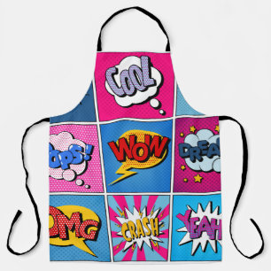 Delantal Comic Bubbles Set. Expresiones Bom, Guay, Pow, Oop
