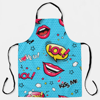 Delantal Comic speech bubbles and female lips with differen