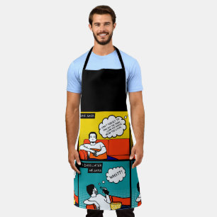 Delantal Comics Geek Rugged de color azul naranja