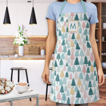 Delantal con Árboles de Navidad en Pastel Monogram