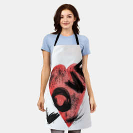 Delantal con Corazón Rojo de Trazo de Pincel Expre