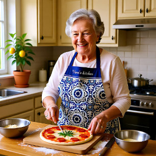 Delantal Con 💙 de texto 🤍 Hermosos Azulejos Mediterráneos