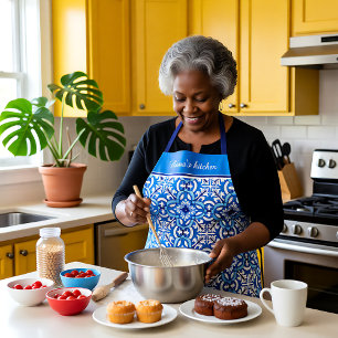 Delantal Con 💙 de texto 🤍 Hermosos Azulejos Mediterráneos