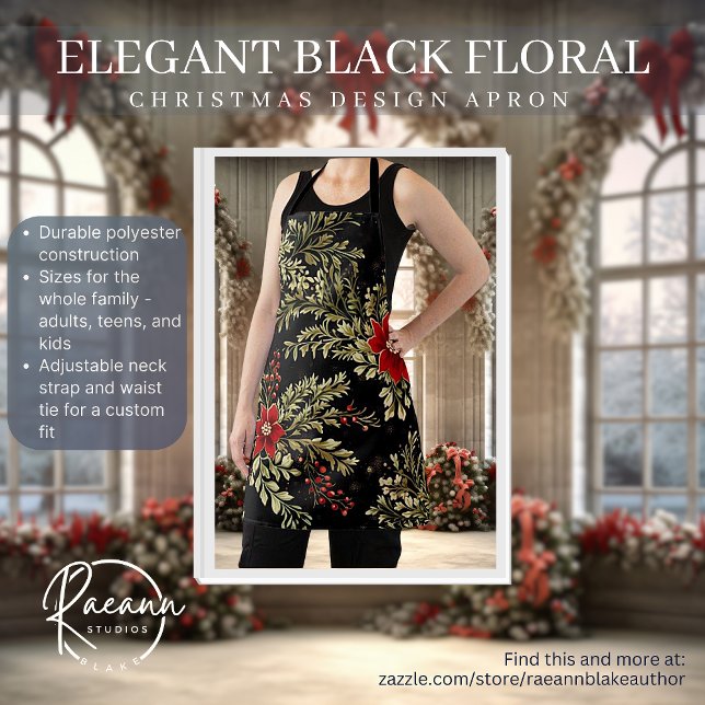 Delantal con diseño navideño de flores negras eleg (Subido por el creador)