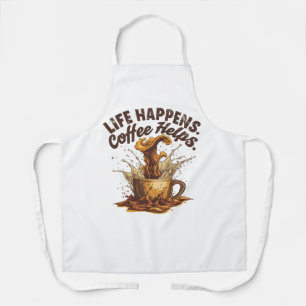 Delantal con estampado de café en todo, mediano