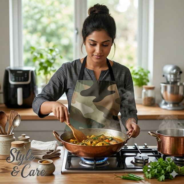 Delantal con Estampado de Camuflaje Elegante Ropa  (Camo Pattern Apron Stylish Kitchen Cooking Wear)