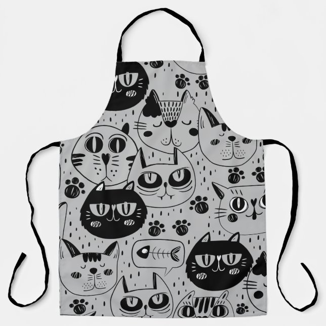 Delantal con Estampado de Caras de Gato (Anverso)