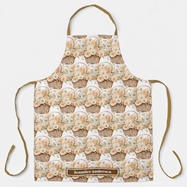 Delantal con estampado de cesta floral de melocotó (Anverso)