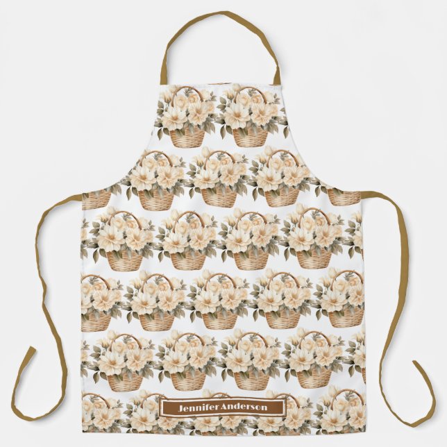 Delantal con estampado de cesta floral de melocotó (Anverso)