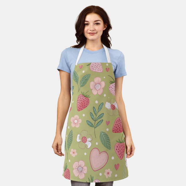 Delantal con Estampado de Fresa Verde Total (Gastado)