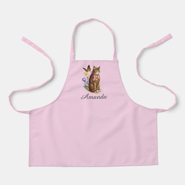 Delantal con Estampado de Gato de Jardín Rosa Pers (Anverso)