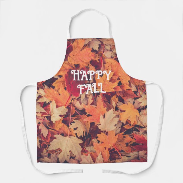 Delantal con Estampado de Hojas de Otoño Feliz (Anverso)
