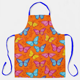 Delantal con estampado de mariposa naranja eléctri