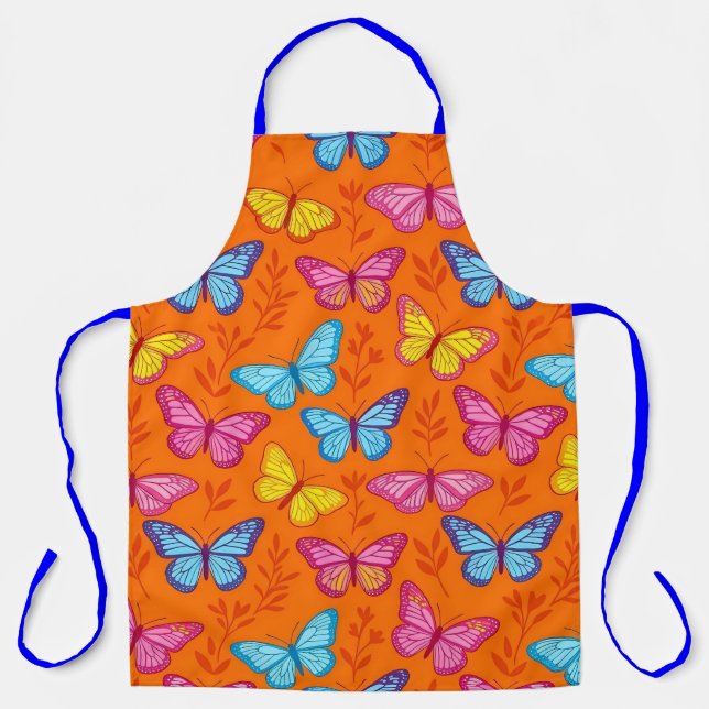 Delantal con estampado de mariposa naranja eléctri (Anverso)