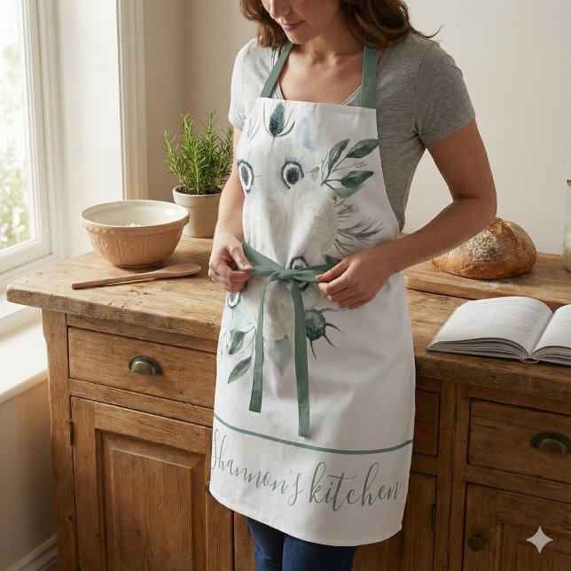 Delantal con estampado floral acuarela (This beautiful watercolor floral personalized apron would make a great bridal shower gift! )
