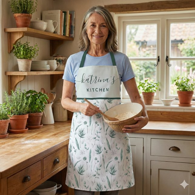 Delantal con Estampado Floral Acuarela (This watercolor floral personalized apron would make a great mother's day or birthday gift! )