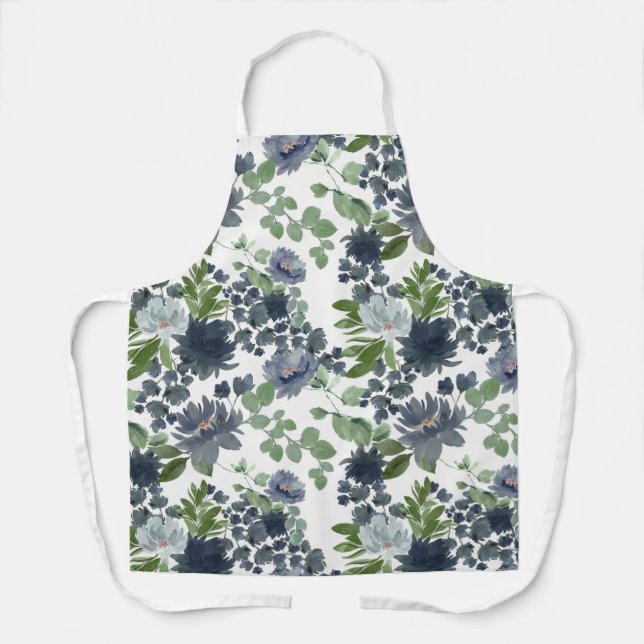 Delantal con estampado floral azul total (Anverso)