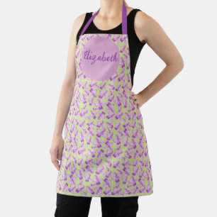 delantal con estampado floral de lila rosa con nom