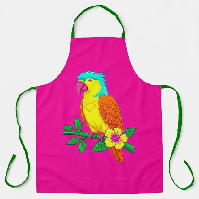 Delantal con Estampado Floral de Loro Tropical (Anverso)