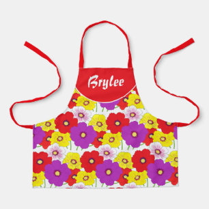 Delantal con estampado floral rojo amarillo para n