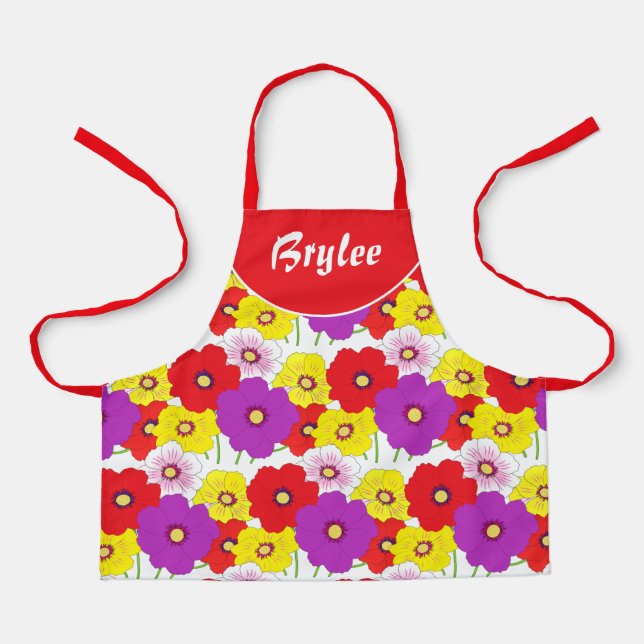 Delantal con estampado floral rojo amarillo para n (Anverso)
