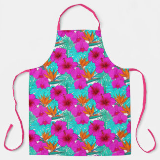 Delantal con estampado floral tropical y hibisco r