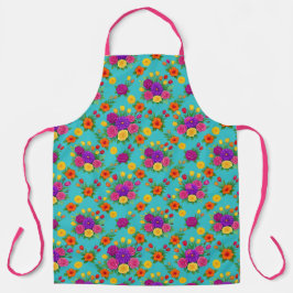 Delantal con Estampado Floral Turquesa y Magenta V