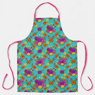 Delantal con Estampado Floral Turquesa y Magenta V