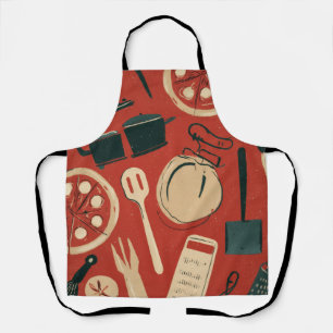 Delantal con estampado retro de utensilios de pizz