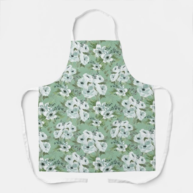 Delantal con estampado total de anémona verde mari (Anverso)
