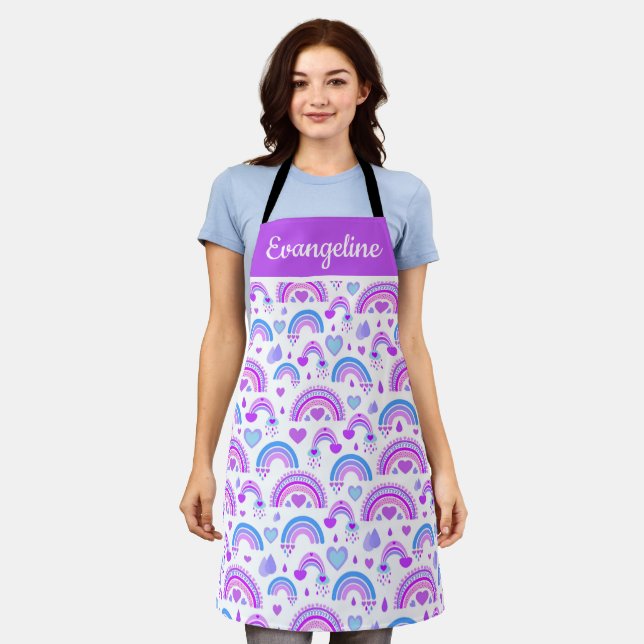Delantal con estampado total de arcoíris morado y  (Gastado)