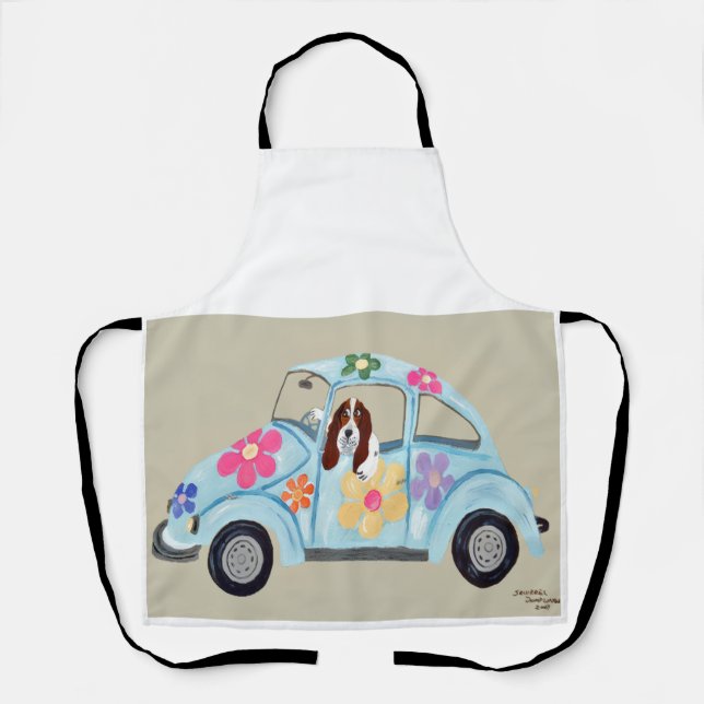 Delantal con Estampado Total de Basset Hound en Co (Anverso)