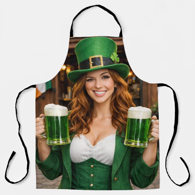 Delantal con Estampado Total de Cerveza Verde Irla (Anverso)