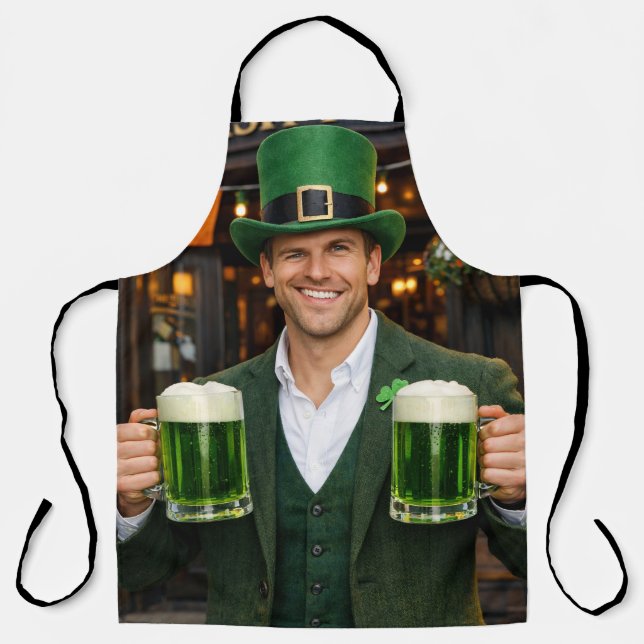 Delantal con estampado total de cerveza verde irla (Anverso)
