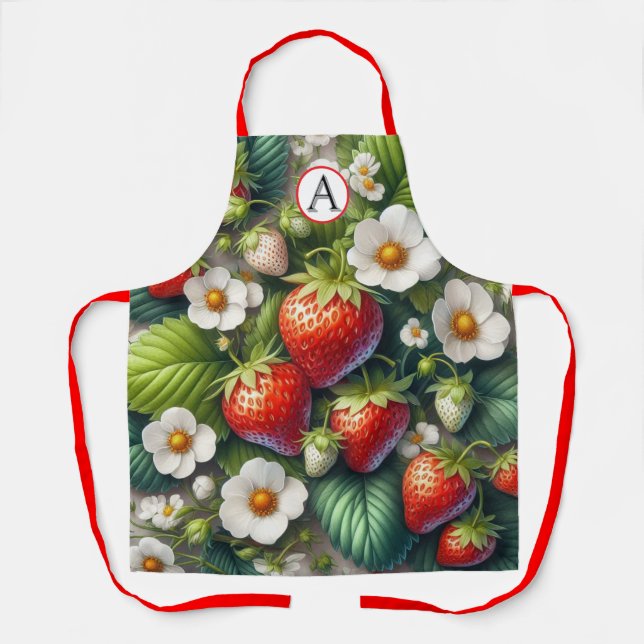 Delantal con estampado total de fresa y monograma (Anverso)