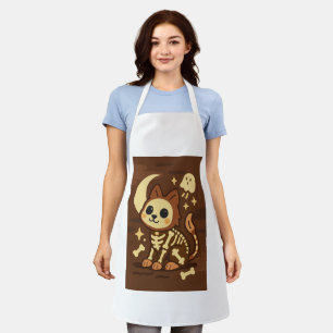 Delantal con estampado total de gato esqueleto esp