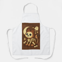 Delantal con estampado total de gato esqueleto esp