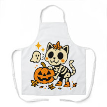 Delantal con estampado total de gato esqueleto lin