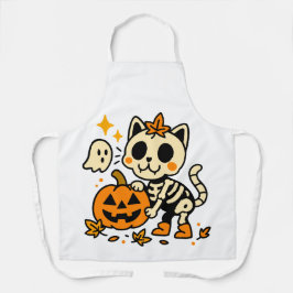 Delantal con estampado total de gato esqueleto lin