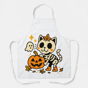 Delantal con estampado total de gato esqueleto lin