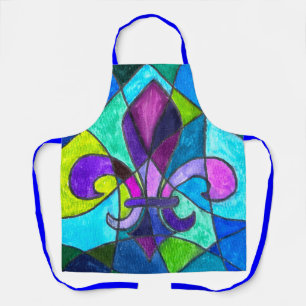 Delantal con estampado total de mosaico azul de la