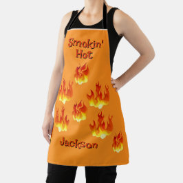 Delantal con estampado total de naranja y rojo ard