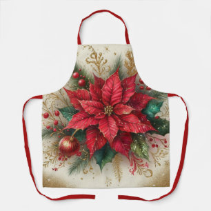 Delantal con estampado total de poinsettia roja de