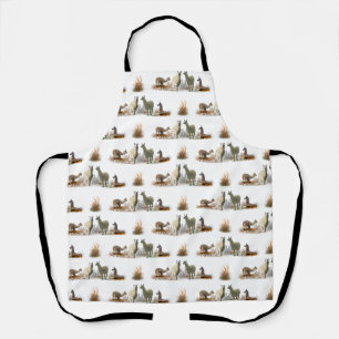 Delantal con estampado total de prado de llamas (e