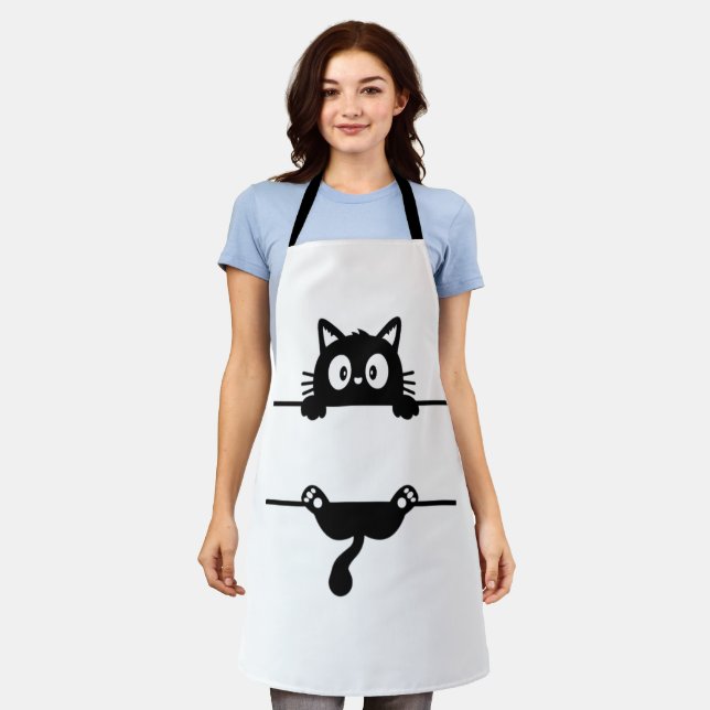 Delantal con estampado total, diseño de gato lindo (Gastado)